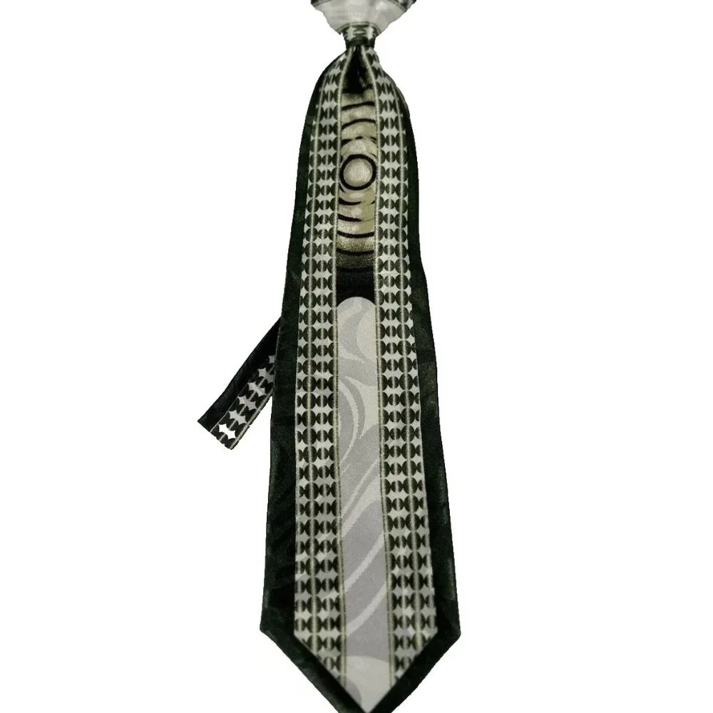 Gino Clericci Boy's Clip-on Tie Hanky Green Cream Hand Made Polyester 10